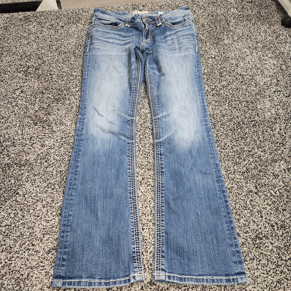 Y2k Bke Culture Bootcut Jeans Women's Sz 31x33.5 Faded Front Thick Stitch Grunge